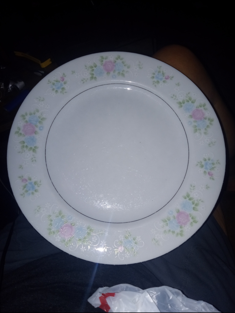 Floral Ceramic Dinner Plate in White with Pink Rose Pattern